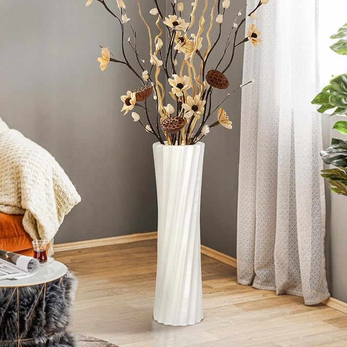 GDSZJLJ White Ceramic Tall Floor Vase,15.7 Inch Home Decor,Large Decorative Floor Vase for Centerpiece,Living Room,Bedrooms and Other Spaces,Pampas Grass Vases for Pal, Beloved and Family