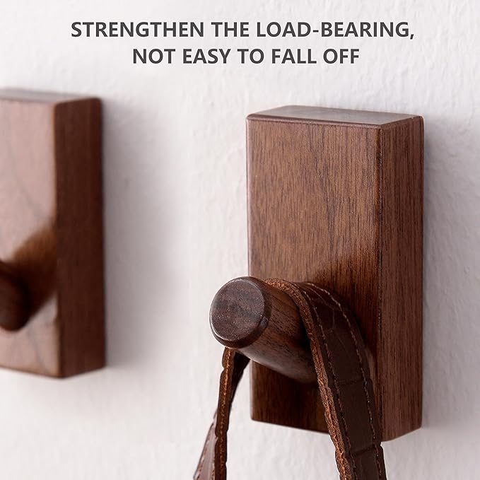 Wood Coat Hooks Wall Mounted - 4 Pack Wooden Wall Hooks for Hanging Robe & Towel, Natural Handmade Hat Hooks Heavy Duty(Walnut Wood)