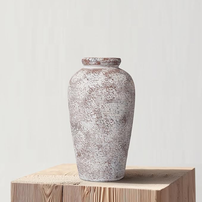 Wancetang Terracotta Vase, Rustic Farmhouse Vase, Large Ceramic Vases for Centerpieces, Farmhouse Decor for Living Room, Shelf, Entryway, Room Decor, 11 inch