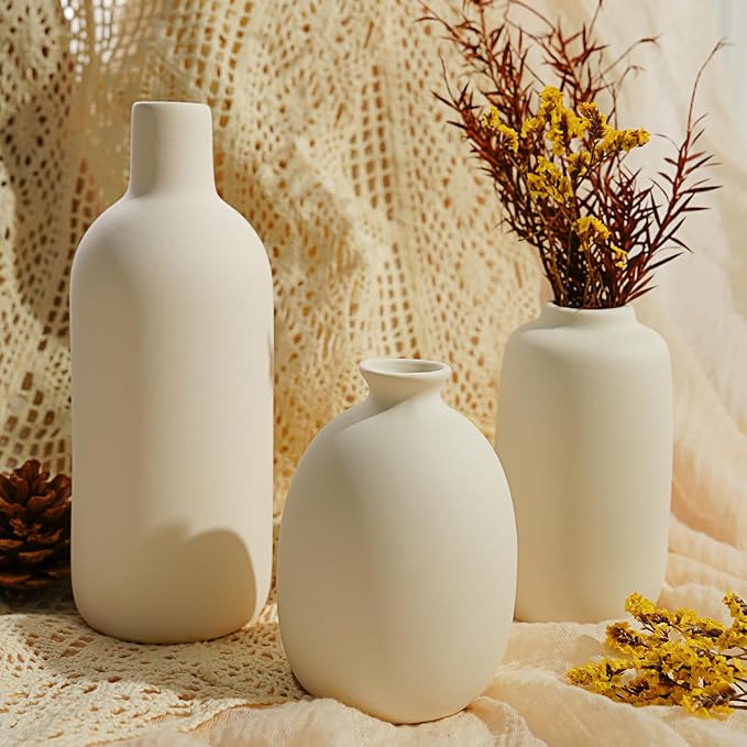 Small White Ceramic Vase Set of 10 Ceramic Bud Vases in Bulk Modern Farmhouse Boho VaseS for Pampas Grass, Flowers, Decorative Ceramic White Flower Vases for Home Decor, Entryway Table Decor