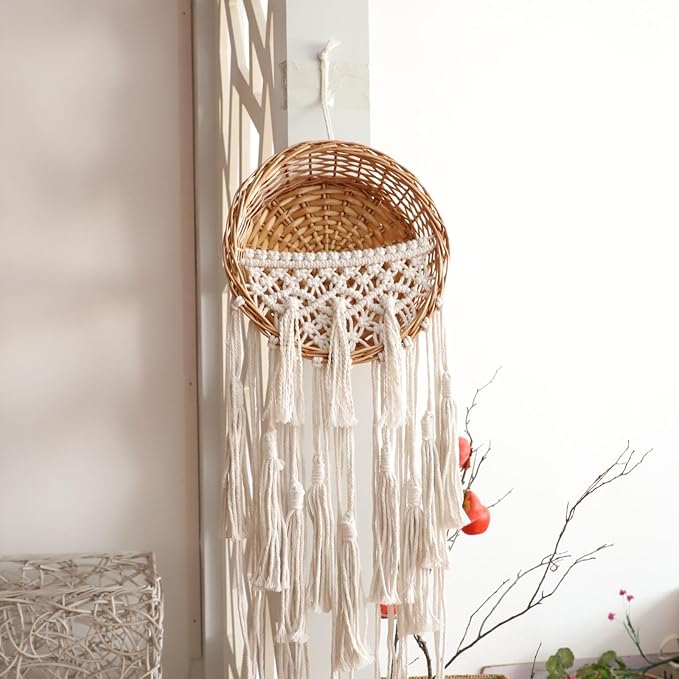 SHCMSADO Macrame Willow Storage For Living Room Bedroom Dorm Background, Boho Wicker Hanging Wall Decor Mini Chic Organizer for Nursery key Aromatherapy and Small daily necessities