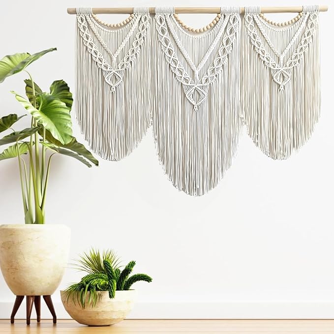RUIZHIXUAN large macrame wall hanging - Boho Tapestry Macrame Wall Decor Art- Chic Bohemian Handmade Woven Tapestry Home Decoration for Bedroom Living Room Apartment Dorm Gallery - 43"x32" (Bead)