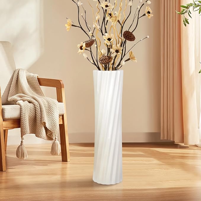 GDSZJLJ White Ceramic Tall Floor Vase,22.8 Inch Home Decor,Large Decorative Floor Vase for Centerpiece,Living Room,Bedrooms and Other Spaces,Pampas Grass Vases for Pal, Beloved and Family