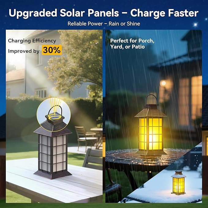anyperfect 2 Pack 13" Copper Solar Lantern with Flickering Flame Candle | Outdoor Waterproof Hanging Solar Lanterns, Metal & Glass Lights for Garden Decoration, Rustic Gifts for Mom