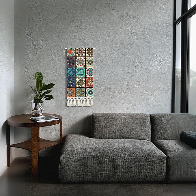 capasin Mandala Boho Macrame Wall Hanging Tapestry For Bedroom Tapestries Vertical Art Fabric Decor Door Living Room Bohemian (Style A, 17.5 * 43)