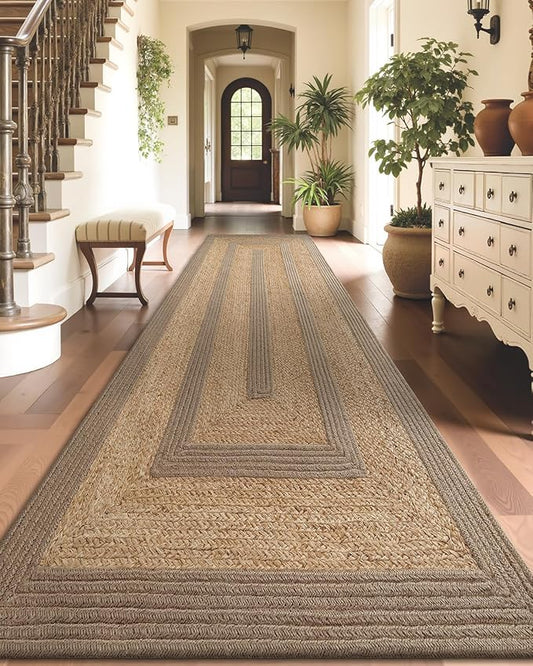 LUMI Jute Runner Rug Non Slip for Hallway, 3'x10' Natural Rustic Carpet No Shedding, Farmhouse Braided Area Mat Indoor High Traffic for Living Room, Entryway, Kitchen, Laundry