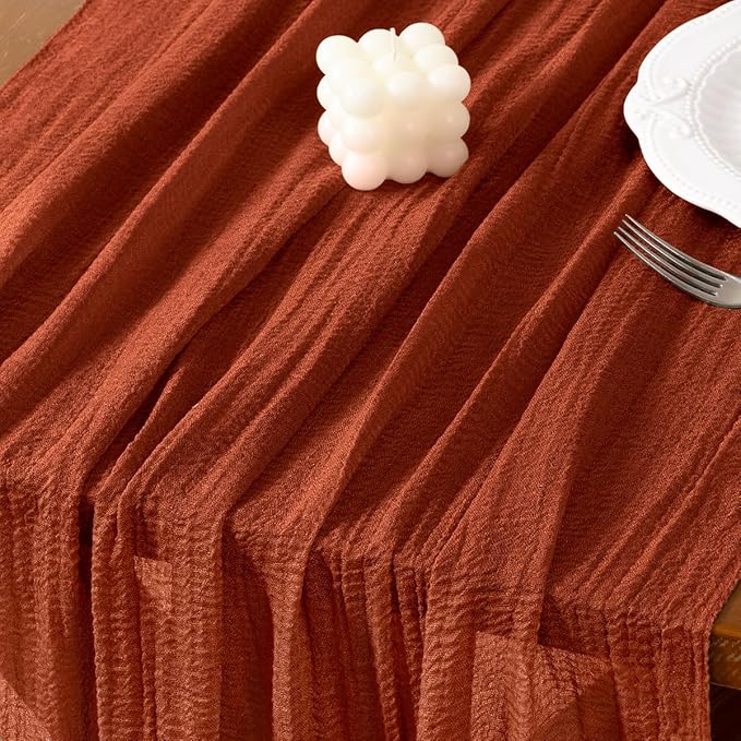Socomi 3pcs Terracotta Cheesecloth Table Runner Fall Thanksgiving Gauze 120 Inch Rustic Boho Cheese Cloth Runner for Wedding Party Baby Bridal Shower Centerpiece Decoration