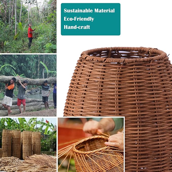 Boho Style Rattan Table Lamp,Dimmable Bamboo Desk Lamp,Touch & USB Charger Port,Oven Brown Rattan