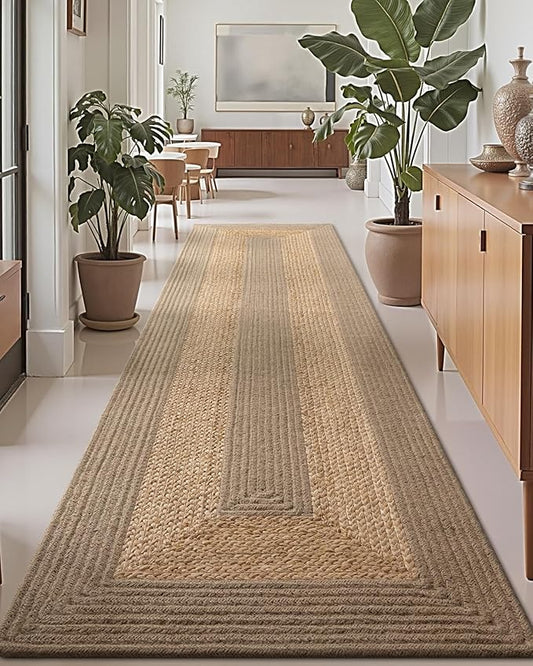 LUMI Jute Runner Rug Non Slip for Hallway, 2'x7' Natural Rustic Carpet No Shedding, Farmhouse Braided Area Mat Indoor High Traffic for Living Room, Entryway, Kitchen, Laundry