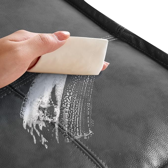 Leather Ottoman,Handmade Stuffed Square Ottoman,Genuine Leather Pouf, Foot Rest Pouf,Comfortable Soft Seating for Living Room & Bedroom (Grey, Square)