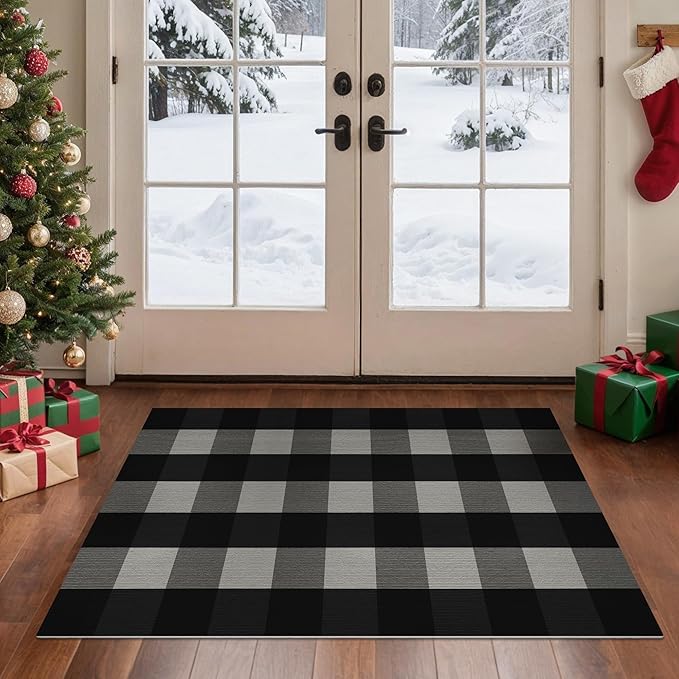 GENIMO Checkered Rug 2x3 Ft Black and White Outdoor Rug Buffalo Plaid Rugs Mat Fall Doormats Washable Rug for Front Porch Decor Indoor Entrance Patio Balcony Entryway