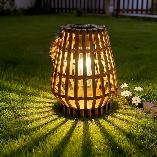 Solar Lanterns Outdoor Waterproof,Large Woven Hanging Pendant Lights with Hook Bamboo Outdoor Solar Chandelier for Gazebo,Garden,Yard,Patio,Porch,Trees,Lawn,Balcony Decorations