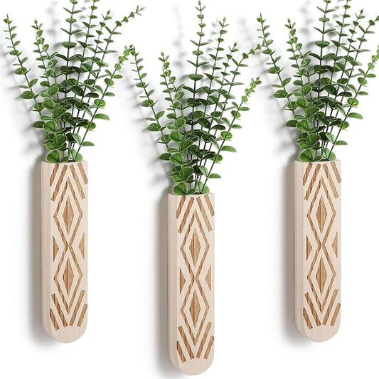 3 Pack Wood Wall Planter, Boho Wall Art for Entryway and Bathroom Decor, Modern Farmhouse Decor, Wall Decor Vase for Holding Fake Plants and Dried Flowers