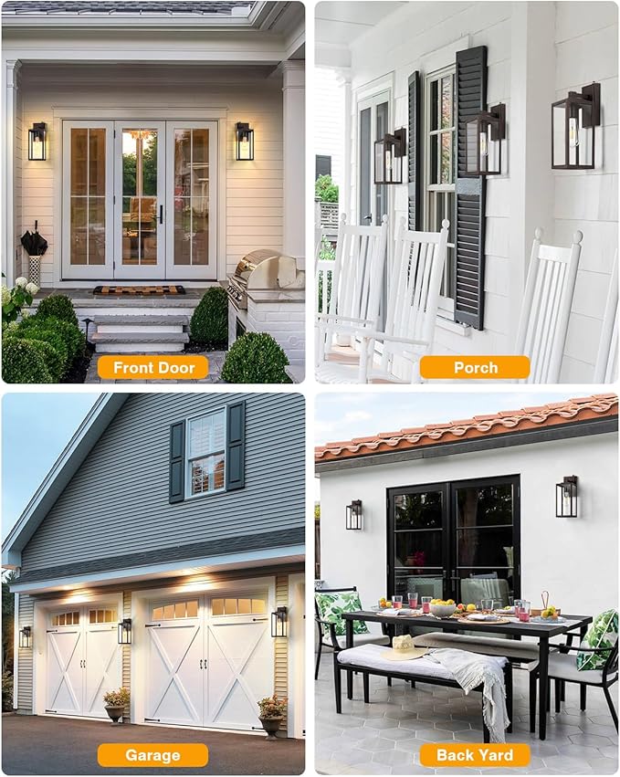 VIANIS 2 Pack Large Dusk to Dawn Exterior Garage Lighting Fixtures, Oil Rubbed Bronze Porch Lights Outdoor Wall Sconce Lantern, Modern Outside House Lights Wall Mount for Front Door, Coach