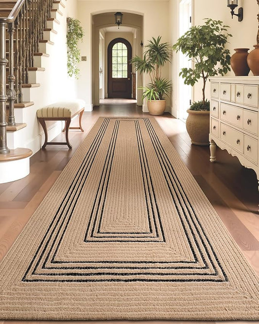 LUMI Jute Runner Rug Non Slip for Hallway, 3'x12' Natural Rustic Carpet No Shedding, Farmhouse Braided Area Mat Indoor High Traffic for Living Room, Entryway, Kitchen, Laundry