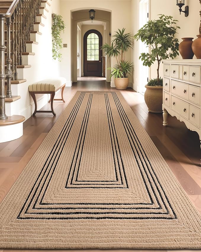 LUMI Jute Runner Rug Non Slip for Hallway, 3'x7' Natural Rustic Carpet No Shedding, Farmhouse Braided Area Mat Indoor High Traffic for Living Room, Entryway, Kitchen, Laundry