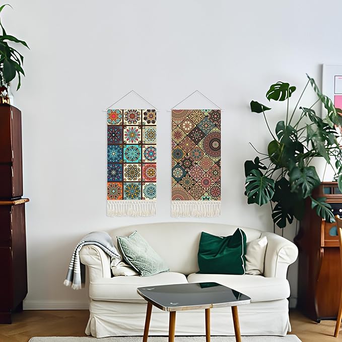 capasin Mandala Boho Macrame Wall Hanging Tapestry For Bedroom Tapestries Vertical Art Fabric Decor Door Living Room Bohemian (Style B, 17.5 * 43)