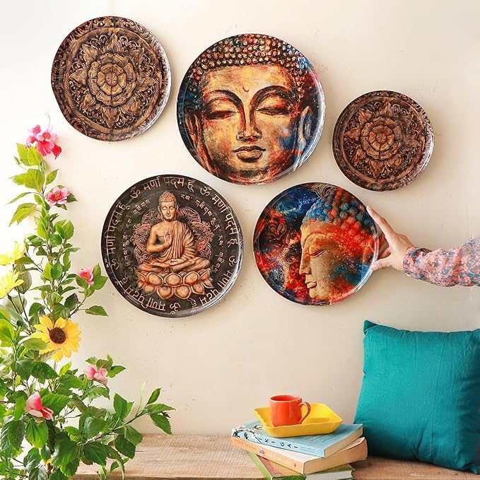 RITUALISTIC Nirvana Wall Plates- Set of 5 (Brown) | Decorative Wall Plates Hanging Room Decor Plate Wedding Gift | Christmas gifts