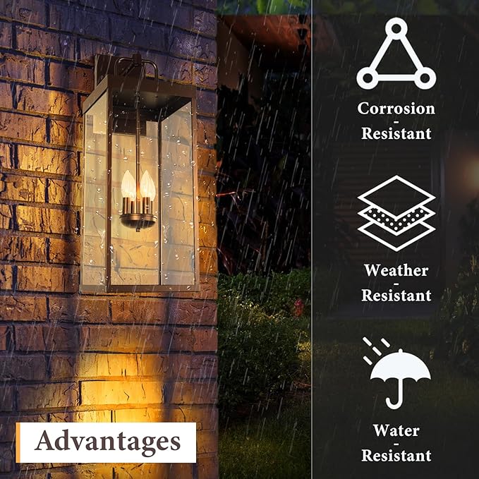 Diyel Outdoor Wall Sconce Light, 28 Inch Tall Transitional Exterior Wall Bracket Lighting with Clear Glass, Modern Anti-Rust Outside Bronze Carriage Lantern Lamp for Front Porch Corridor Doorway Patio