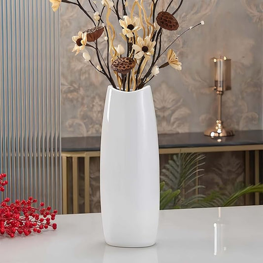 GDSZJLJ Large Ceramic Floor Vase, White 16" Tall Decorative Vase,Modern Home, Office, Living Room, Kitchen, Bedroom Decoration, Housewarming,Wedding, New Year Gift