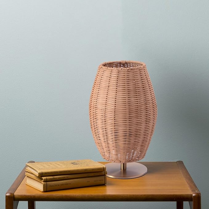 Boho Style Rattan Table Lamp,Dimmable Bamboo Desk Lamp,Naturl Rattan