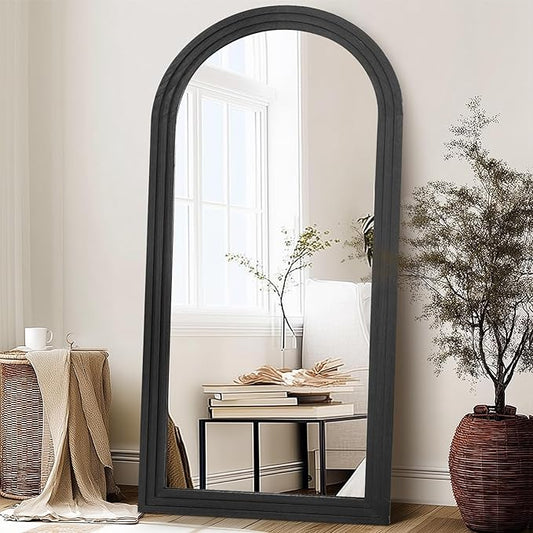 Arched Full Length Mirror 71"x32" - Rustic Black Solid Wood Wall Mirror, Oversized Leaning or Mounted Design for Bedroom, Entryway, Living Room Décor