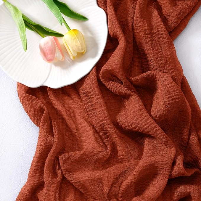 Socomi 3pcs Terracotta Cheesecloth Table Runner Fall Thanksgiving Gauze 120 Inch Rustic Boho Cheese Cloth Runner for Wedding Party Baby Bridal Shower Centerpiece Decoration