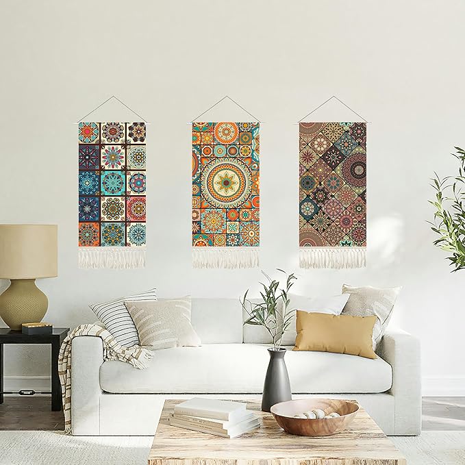 capasin Mandala Boho Macrame Wall Hanging Tapestry For Bedroom Tapestries Vertical Art Fabric Decor Door Living Room Bohemian (Style C, 17.5 * 43)