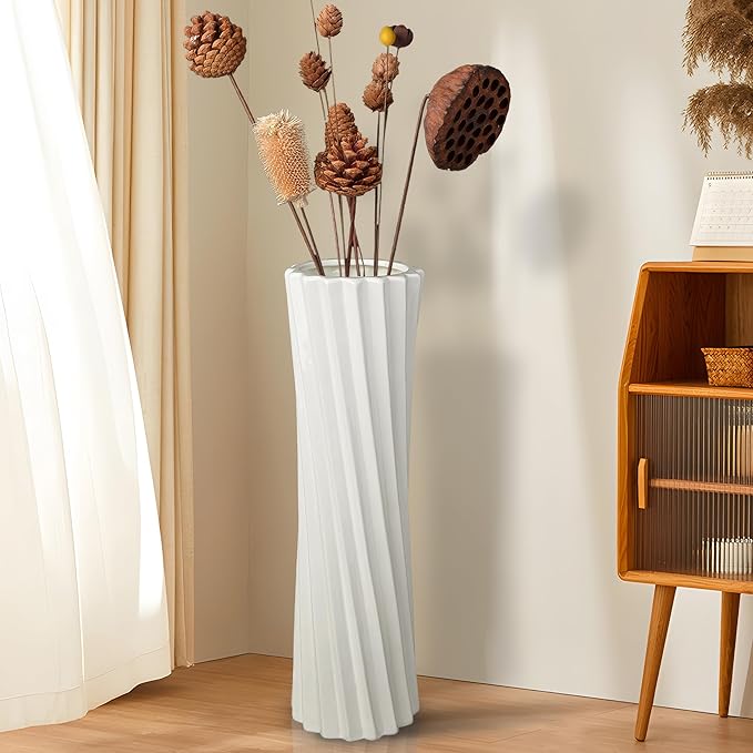 GDSZJLJ White Ceramic Tall Floor Vase,22.8 Inch Home Decor,Large Decorative Floor Vase for Centerpiece,Living Room,Bedrooms and Other Spaces,Pampas Grass Vases for Pal, Beloved and Family