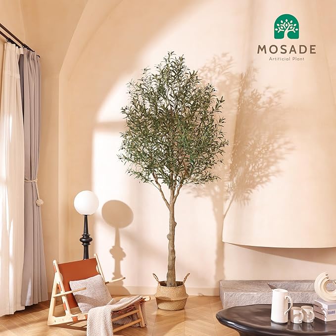 MOSADE Artificial Olive Tree 10 Feet Fake Olive Plant and Handmade Seagrass Basket, Perfect Tall Faux Topiary Silk Tree for Indoor Entryway Decor Home Office Gift