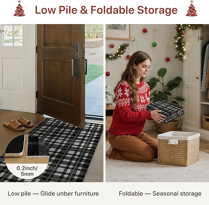 GENIMO Checkered Rug 2x3 Ft Black and White Fine Plaid Outdoor Rug Buffalo Plaid Rugs Mat Fall Doormats Washable Rug for Front Porch Decor Indoor Entrance Patio Balcony Entryway