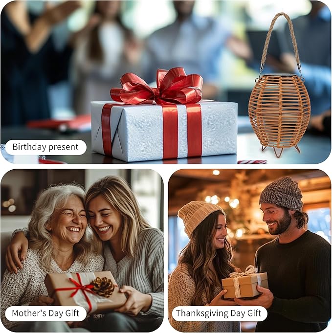 MYCRLIFE Outdoor Rattan Lanterns, Decorative Hanging Lights for Patio Garden Backyard （Two Pack）(Style 3)