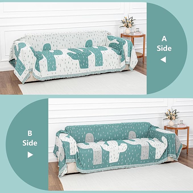 MYSKY HOME Couch Cover for Sectional Sofa Set Cactus Pattern Sofa Cover Washable for Dogs Cats Pets Couch Cover 3 Cushion Sofa Chenille Couch Protector Multi-Use Couch Cover Blanket, 71" X134"