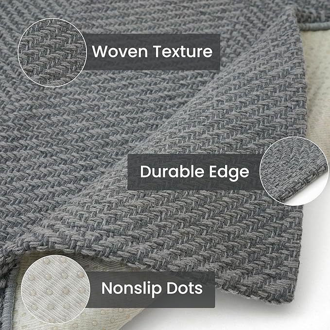 IOHOUZE Small Area Rug 2x3 Washable Woven Rugs for Entryway Non Slip Rubber Backed Front Door Rugs Indoor Doormat Throw Rug Floor Carpet for Entrance Kitchen, Charcoal/Dark Grey