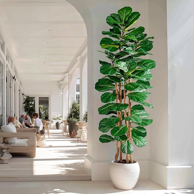Tall Fake Fiddle Leaf fig Trees Large Artificial ficus Tree Indoor Outdoor Realistic Floor Plant Faux Plastic Plants Flowers for House Home Living Room Office Front Porch Modern Farmhouse Decor