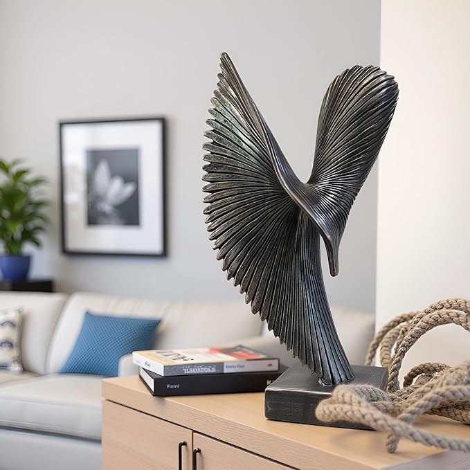 LAIKEARTS Modern Abstract Eagle Decorative Sculpture, Dining Living Room Desk Decor,Geometric Home Decor Statues,Shelf Top Decor Aesthetics, Coffee Tables or Office Shelves（Bronze Colored）
