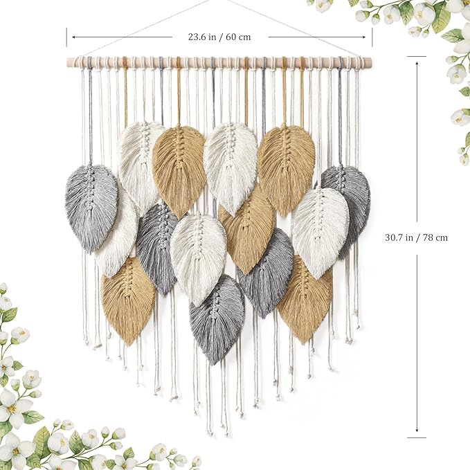 LOMOHOO Macrame Wall Hanging Leaves Boho Wall Decor Bohemian Handmade Woven Wall Art Decoration for Bedroom Living Room Apartment Dorm Gallery Perfect Handmade Gift Ideas 23.6" W x 30.7" L