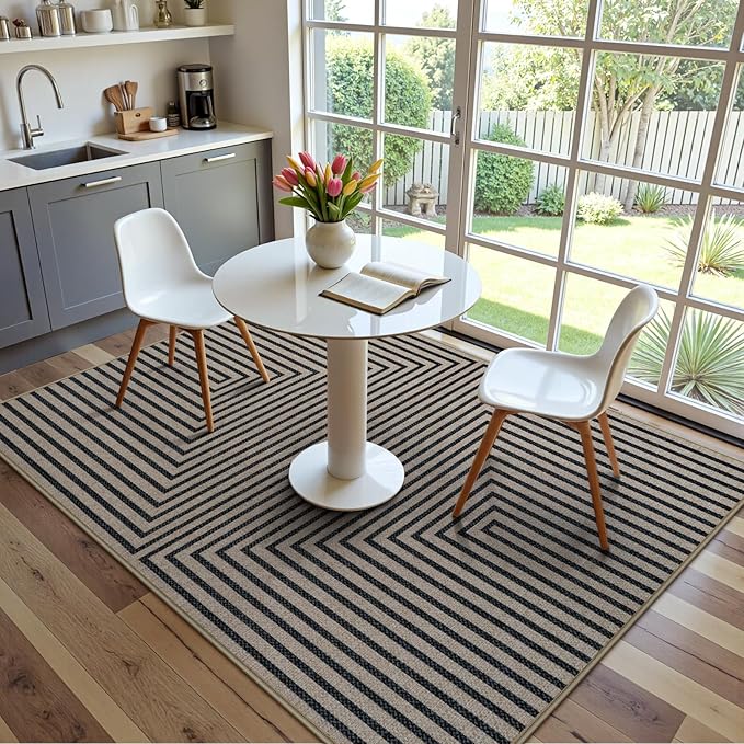 Collive Washable Easy Jute Living Room Rug, 4x6 Modern Washable Geometric Area Rugs for Dining Room, Non Slip Kitchen Carpet Farmhouse Indoor Outdoor Mats for Bedroom Kids Room Office Outside