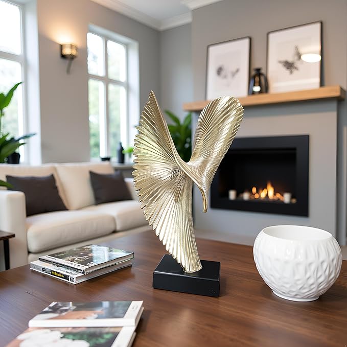 LAIKEARTS Modern Abstract Eagle Decorative Sculpture, Dining Living Room Desk Decor,Geometric Home Decor Statues,Shelf Top Decor Aesthetics, Coffee Tables or Office Shelves（Golden）