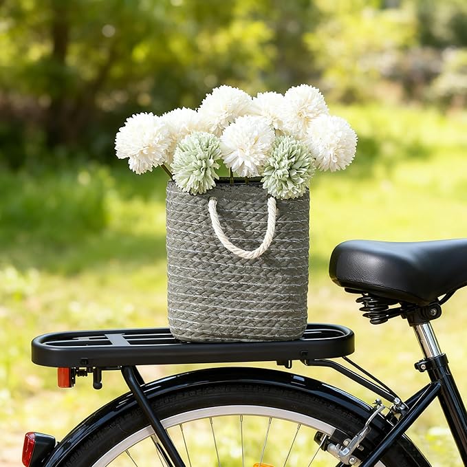 Vaseking Elegant Petite Vase, 6.6 inch Ceramic Modern Minimalism Basket Vase with Hanging Rope, Creative Tote Bag Vases for Home Decor, Living Room, Wedding, Bookshelf Decor, Gray