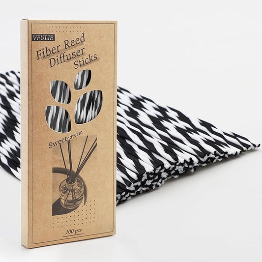 VFULIE 100PCS Reed Diffuser Sticks, 10 Inch Natural Rattan Wood Sticks Essential Oil Aroma Diffuser Sticks Refill Replacement for Aroma Fragrance (Spiral Black and White)