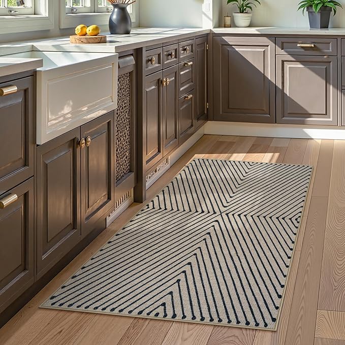 Collive Modern Geometric Easy Jute Outdoor Rug for Porch, 3x5 Washable Entryway Rug Non-Slip Woven Kitchen Carpet, Farmhouse Nautral Indoor Door Mats for Bedroom Backyard Front Decor