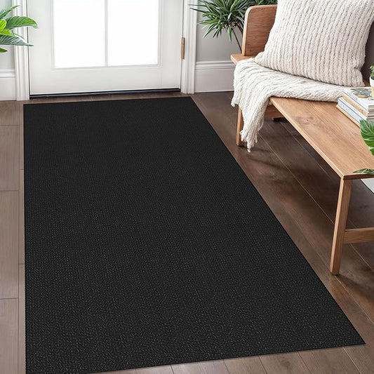 IOHOUZE Washable Area Rug 3x5 Non Slip Rubber Backed Woven Rugs for Entryway Rugs Indoor Outdoor Doormat Throw Rug Floor Carpet for Entrance Kitchen Front Door, Black/Grey