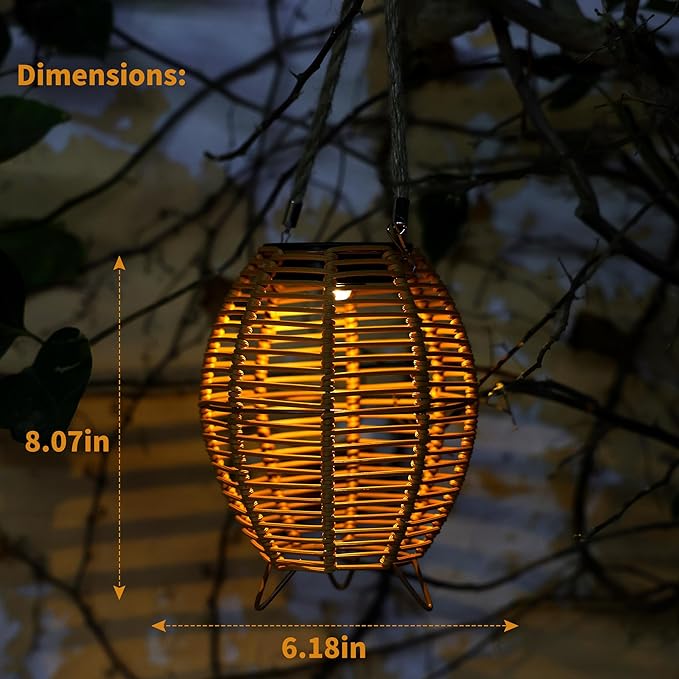 MYCRLIFE Outdoor Rattan Lanterns, Decorative Hanging Lights for Patio Garden Backyard （Two Pack）(Style 3)