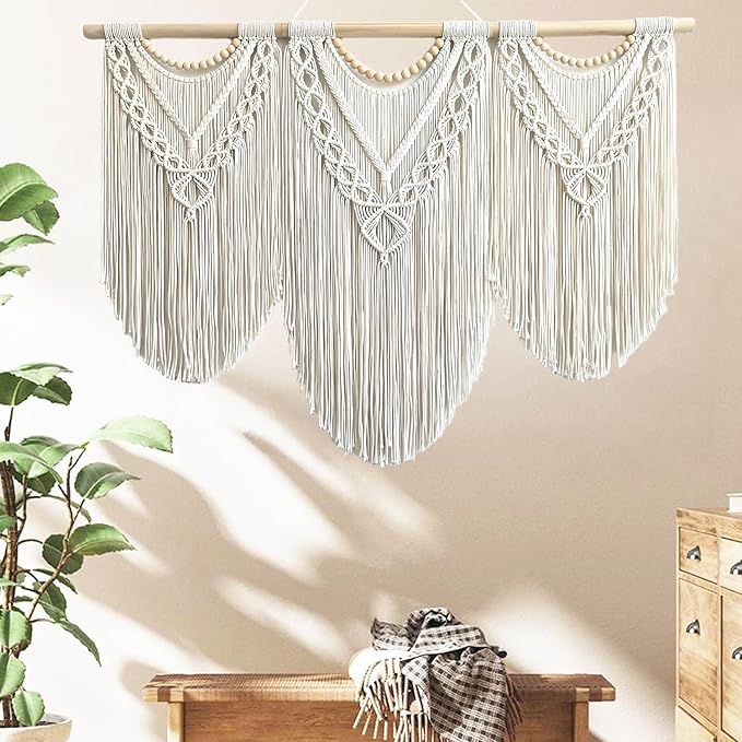 RUIZHIXUAN large macrame wall hanging - Boho Tapestry Macrame Wall Decor Art- Chic Bohemian Handmade Woven Tapestry Home Decoration for Bedroom Living Room Apartment Dorm Gallery - 43"x32" (Bead)