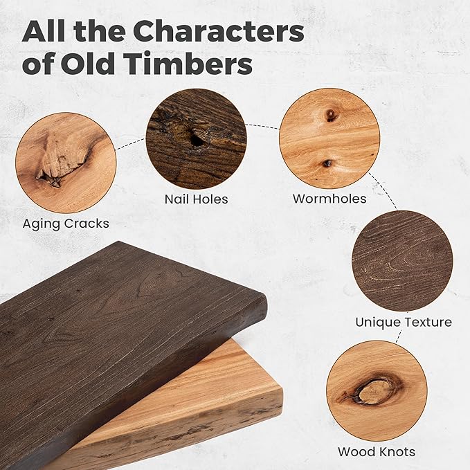 RICHFOCUS Live Edge Elm Floating Shelves - 30" W x 9.3" D Rustic Solid Wood Wall Shelves with Invisible Bracket, Wall-Mounted for Living Room, Bedroom, Kitchen Storage & Display, Set of 2, Natural