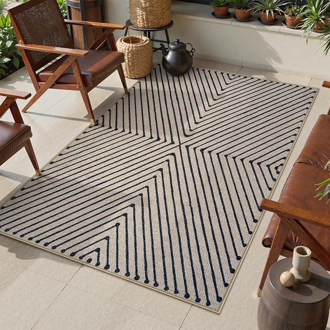 Collive Modern Geometric Easy Jute Outdoor Rug for Porch, 3x5 Washable Entryway Rug Non-Slip Woven Kitchen Carpet, Farmhouse Nautral Indoor Door Mats for Bedroom Backyard Front Decor