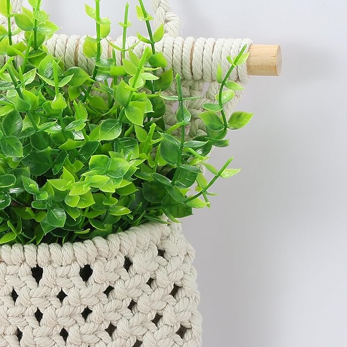 2 Packs Macrame Wall Planters with Artificial Eucalyptus | Macrame Plant Hanger, Wall Plant Holders for Boho, Bathroom, Bedroom & Wall Hanging Decor