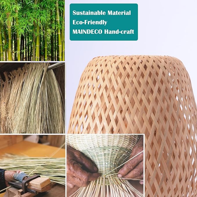 Boho Style Rattan Table Lamp,Dimmable Bamboo Desk Lamp,Yellow Bamboo