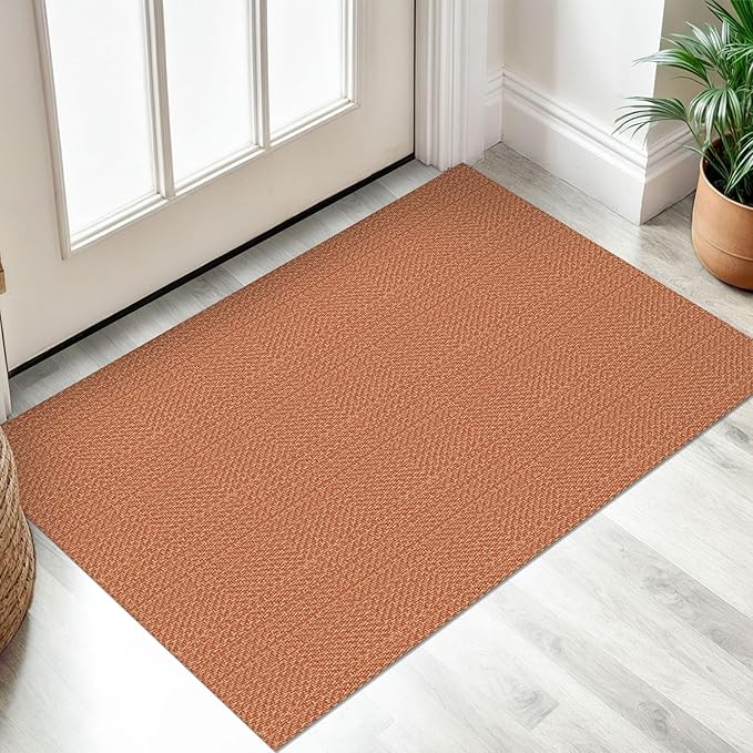 IOHOUZE Small Area Rug 2x3 Washable Woven Rugs for Entryway Non Slip Rubber Backed Front Door Rugs Indoor Doormat Throw Rug Floor Carpet for Entrance Kitchen, Rustic Orange